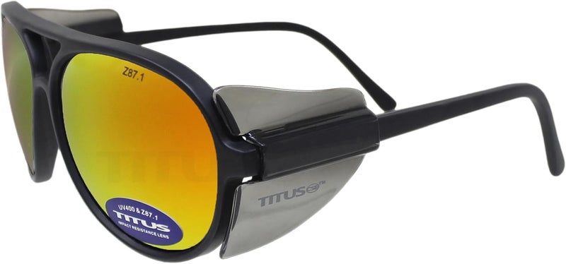 Titus G35 Retro Aviator Z87 Sunglasses Eye Protection w/Side Shield Motorcycle Shooting DOT ANSI CE Approved Safety Glasses - Image 1